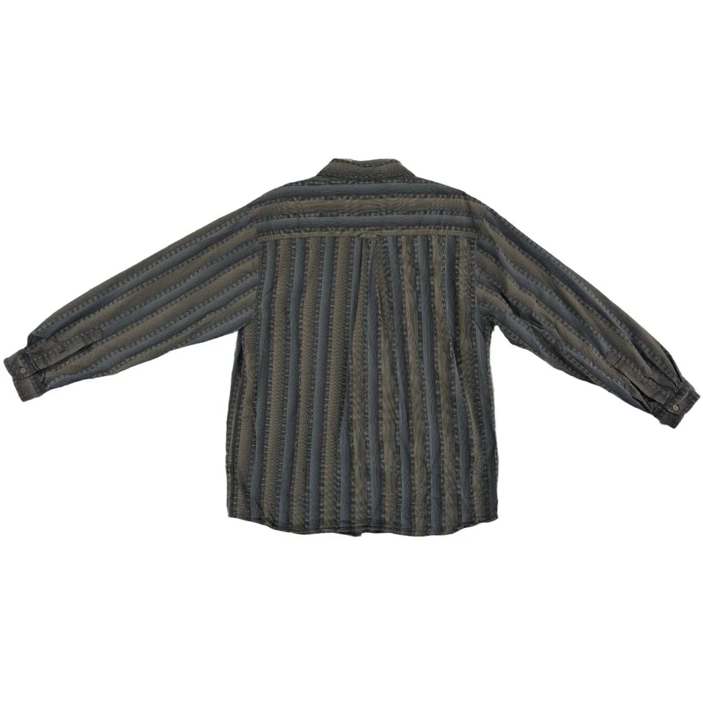 The North Face A5 Shirt Men's Size Large Brown Grey Striped 100% Cotton Button